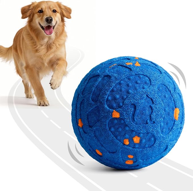 Roinoim Automatic Interactive Dog Ball Toy, Motion Activated Durable Rope Dog Chew Toy, USB Rechargeable Pet Exercise Ball for High Energy Dogs, Indoor Outdoor Playing, Blue