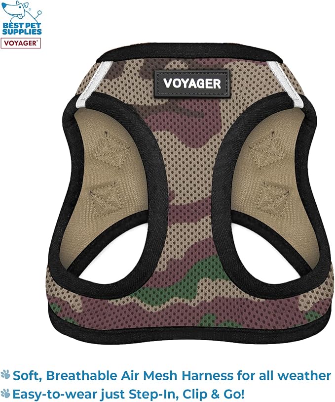 Voyager Step-in Air All Weather Mesh Harness and Reflective Dog 5 ft Leash Combo with Neoprene Handle, for Small, Medium and Large Breed Puppies by Best Pet Supplies - Army Base, XXS