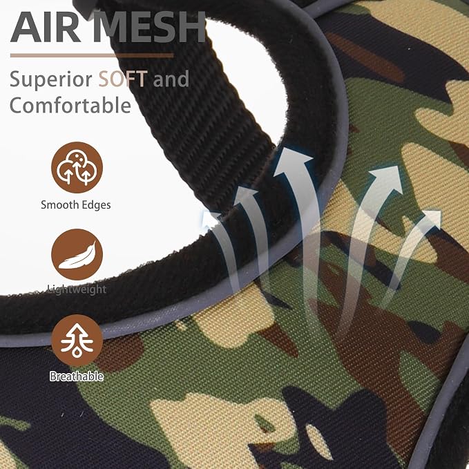 PUPTECK Soft Mesh Small Dog Harness and Leash Set Pet Puppy Cat Adjustable Reflective Padded Vest No Pull Harnesses, Camouflage, S