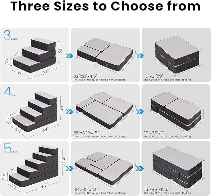 Garnpet 4-Step Adjustable Dog Stairs for Beds, Dog Steps for Small Dogs and Cats, Foldable Pet Stairs for Bed Climbing, Non-Slip Pet Step Indoor, Grey