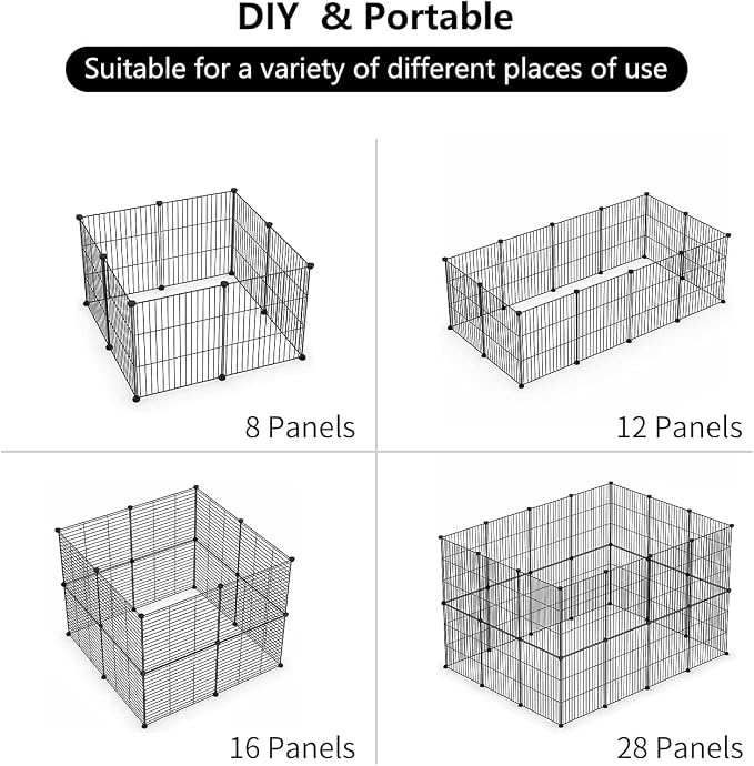 LURIVA Small Animal Playpen, Guinea Pig Cages, Pet Playpen, Rabbit Cage,Small Animal Cage, Puppy Kitten Dog Playpen, Indoor Outdoor Portable Metal Wire Yard Fence,15 X 12 Inch, 16 Panels, Black.