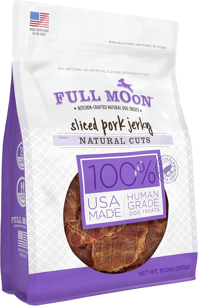 Full Moon Natural Cut Pork Jerky Dog Treats - Grain-Free, 10oz
