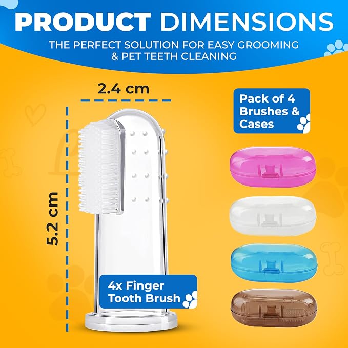 Dog Toothbrush Kit with Travel Cases – 4 Silicone Finger Toothbrushes for Dogs & Cats – Pet Dental Care, Dog Teeth Cleaning, Plaque & Tartar Control, Fresh Breath – Free QR Dental Guide Included