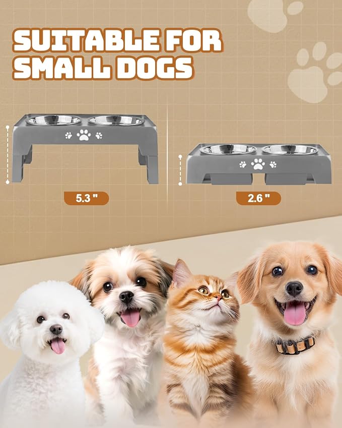 Jovrun Elevated Dog Bowls for Small Medium Large Size Dogs, Non-Slip Dog Feeder with 2 Food Water Bowls, 2-5 Heights Adjustable Raised Bowls Stand