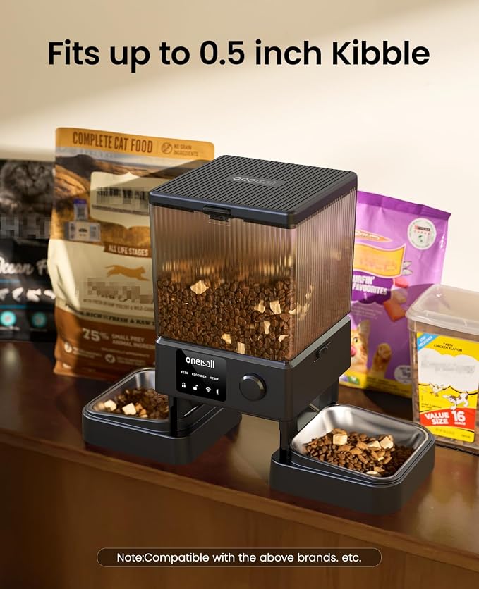 oneisall Automatic Cat Feeder with 5G WiFi, Automatic Cat Food Dispenser for 2 Cats Small Pets, 20 Cups/5L Timed Dry Food Dispenser with APP Control