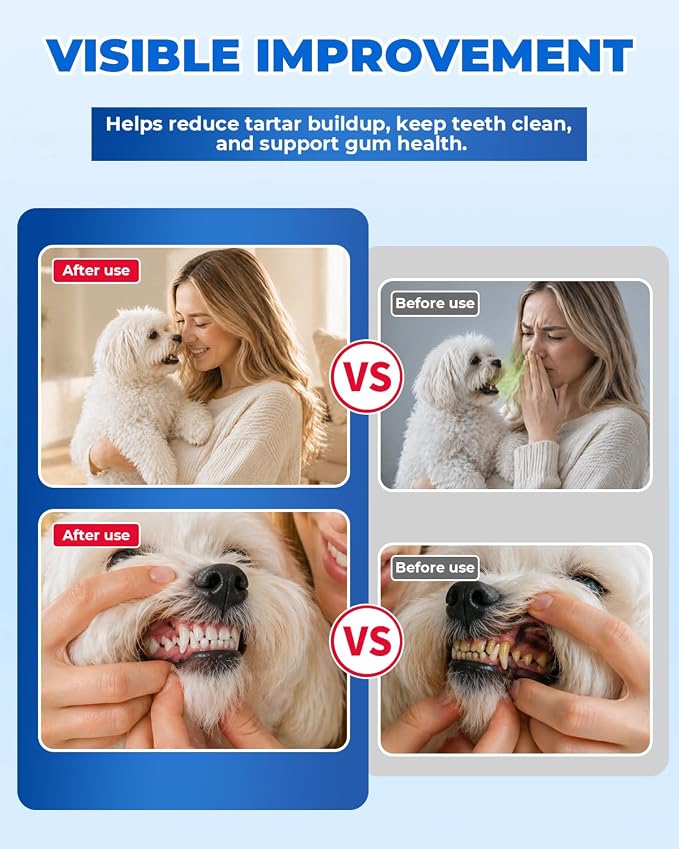 Ultrasonic Dog Tooth Cleaner, Plaque & Tartar Remover for Dogs | 5 Cleaning Modes, 2 Replaceable Heads, Built-in LED Light, Easy One-Button Operation, Suitable for Dogs & Cats