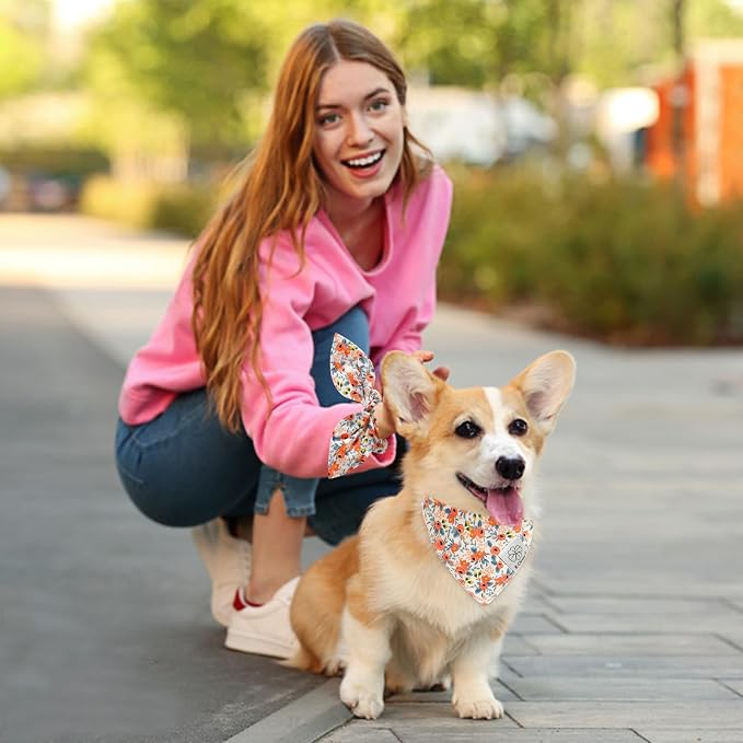 E-Clover Dog Bandanas Girl Matching Dog Bandana and Scrunchie Medium Large, Large-set of 1, Medium