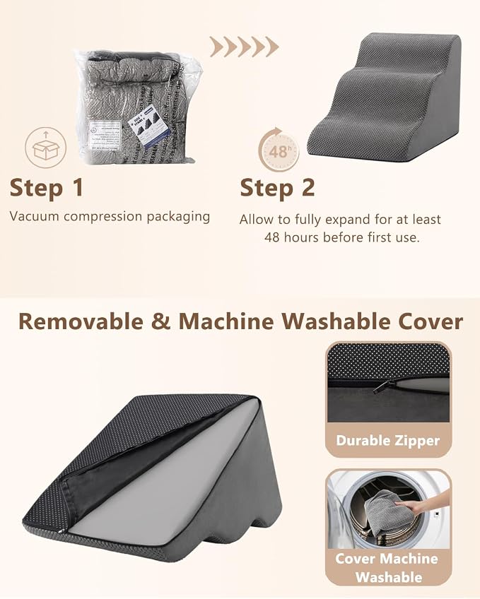 Aodisman Dog Stairs for Small Dogs,3 Step Dog Ramp for Couch and Bed,Pet Stairs with Non-Slip Bottom for Old Cats,Indoor Pet Steps,Comfort,Durable,15.4" H,Grey