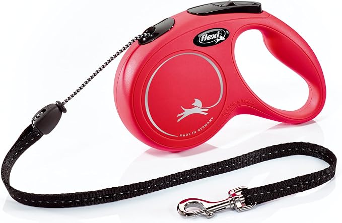 FLEXI® Classic Cord Retractable Dog Leash, Medium, 16 ft - Red | German engineered, original flexi leash, durable quality for dogs up to 44 lbs, tangle-free, walking, reliable brake system