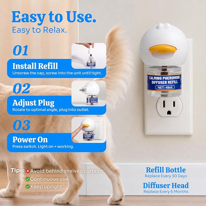 Dog Calming Pheromone Diffuser Kit, Plug-in with 2 Refills