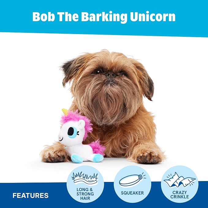 BarkBox Bob the Barking Unicorn Dog Toy - Toy for Small Dogs | Cryptid Plush Unicorn Toy with Squeaker and Crinkle
