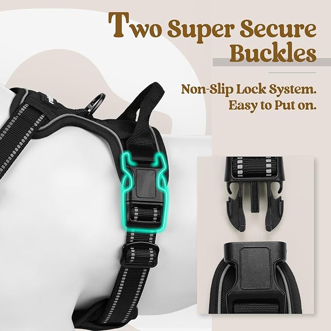 rabbitgoo Dog Harness with 5.2FT Tactical Bungee Leash, No Pull Adjustable Soft Padded, Reflective Oxford No Choke Pet Vest with Easy Control Handle for Large Dogs