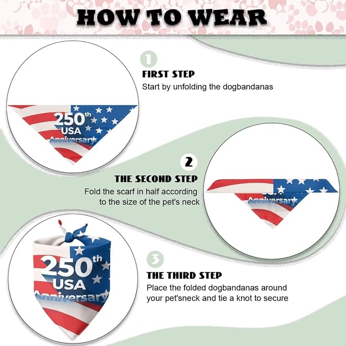 Jeiento 250th USA Anniversary Dog Bandana American Flag Dogs Bandana for Pet Puppy Kitten, One Size