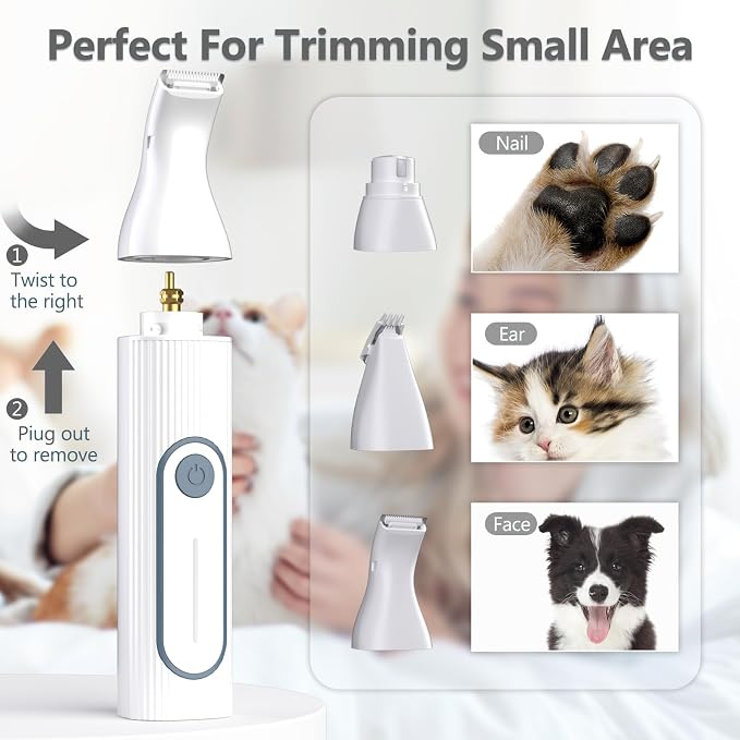 4-in-1 Dog Clippers Grooming Kit, Paw Trimmer & Nail Grinder for Thick Coats