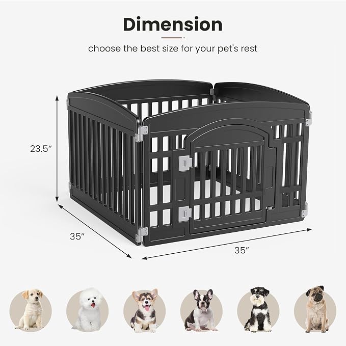 Dog Playpen 4-Panel, 24IN Puppy Playpen, Stable Dog Play Pen Indoors/Outdoor with Secure Locking Door, Plastic Pet Fence for Small & Medium Dogs