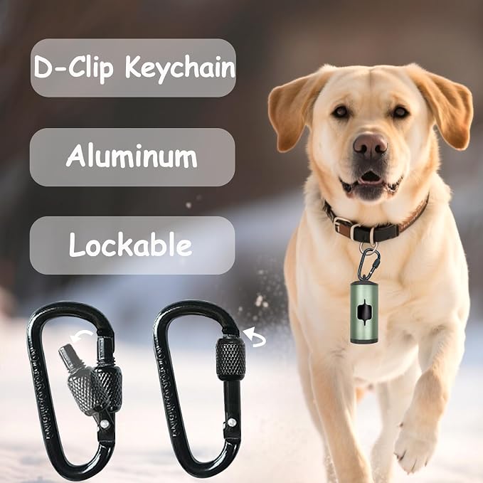 Metal Dog Poop Bag Holder 2-Pack w/Leash Clip|Durable Scratch-Resistant Aluminum|30 Bags+6 Accessories（Dark Green）