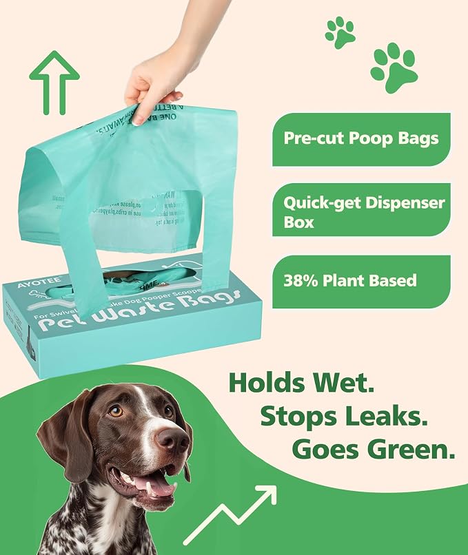 AYOTEE Extra Large Dog Poopper Scooper Bags, 95 Count Heavy Duty Compostable Dog Poop Bags with Handles, Poop bags for Dogs Biodegradable, Pet Waste Bags for Swivel Bin & Rake Pooper Scooper