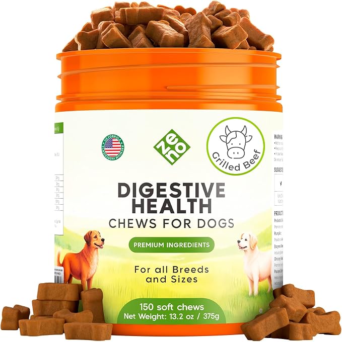 ZENO Probiotics for Dogs Chews - 150 pcs - Digestive & Gut Health Support - Probiotic Chews for Dogs with Enzymes & Natural Ingredients - Duck Flavor