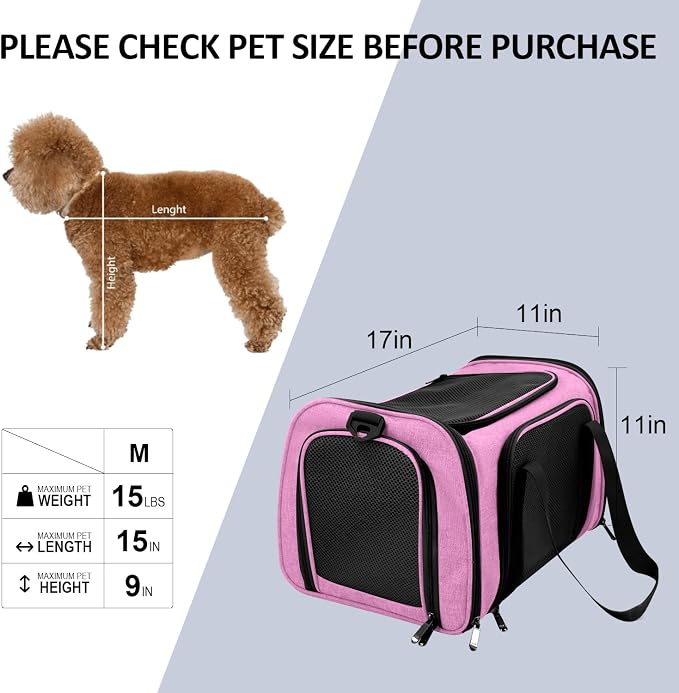 Henkelion Pet Carrier, Small/Medium Up to 15 lbs, TSA Airline Approved, Pink