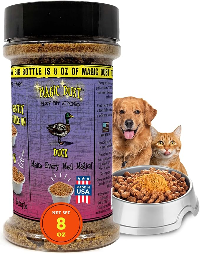 Magic Dust Duck Jerky Topper, Single Protein Pet Food Topper for Dogs & Cats, Enhance Flavor & Elevate Mealtime Excitement for Picky Eaters, Made in USA - 8 Ounce Bottle