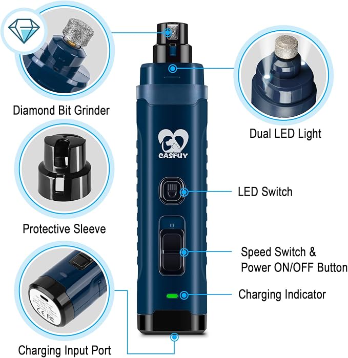 Casfuy 4.8V Super Powerful 2-Speed Dog Nail Grinder - Dark Blue