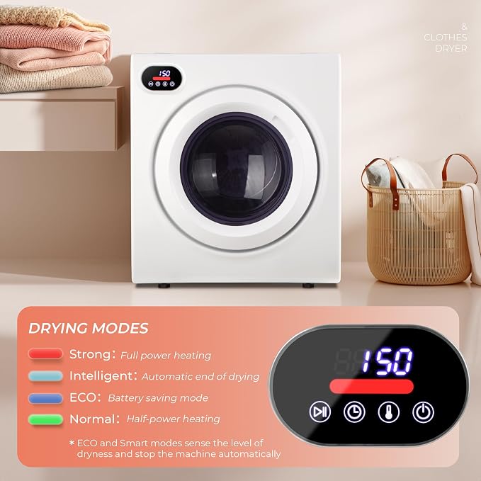 Euhomy 2.65 Cu. Ft. Portable Dryer for Clothes, 1400W Dryer with LCD Panel