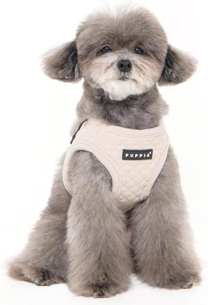 Puppia Irvin Vest Dog Harness Step-in Warm Winter Diamond Pattern for Small and Medium Dog, Cream, Small