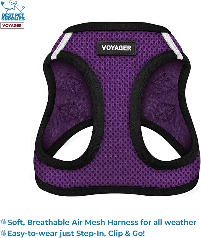 Voyager Step-in Air All Weather Mesh Harness and Reflective Dog 5 ft Leash Combo with Neoprene Handle, for Small, Medium and Large Breed Puppies by Best Pet Supplies - Purple, X-Large