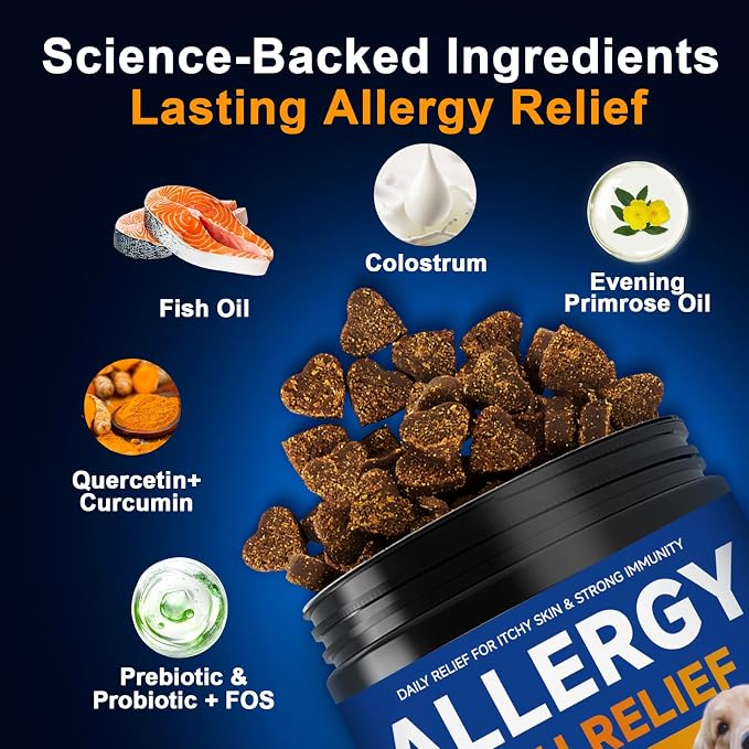Dog Allergy Chews,is Omega 3 Human,Anti Itch Relief for Dogs Itching Skin Relief and Aller Immune Pet Multivitamin Allergy Chews Coat Licking Supplement Pills Meds Treats 250 Bites for Dogs