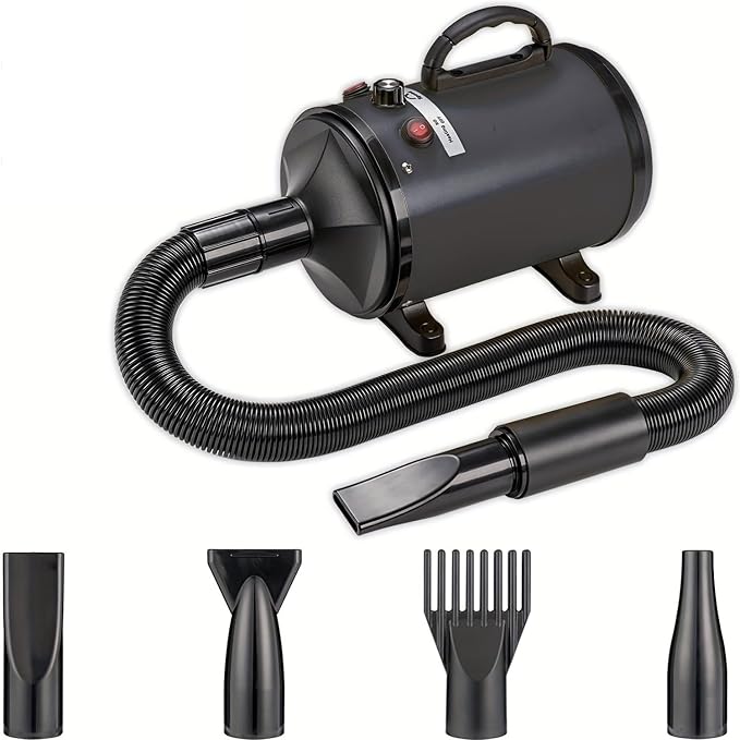Dog Dryer High Velocity Dog Hair Dryer 3.0HP/2200W, Stepless Adjustable Speed Temperature Dogs Grooming Blow Dryer, Pet Dryer with 4 Nozzles,Blow Dryer for Dogs, Black
