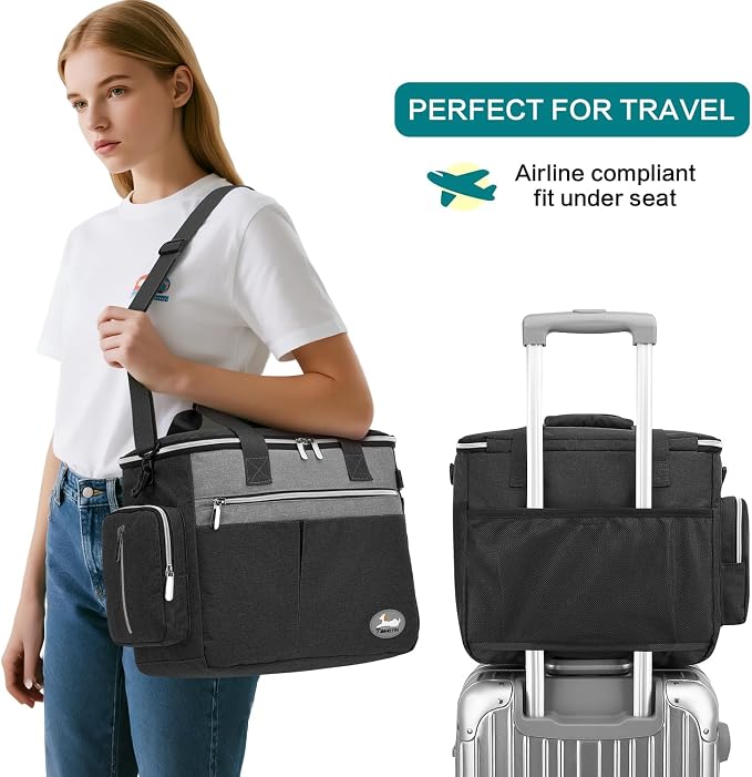 Dog Travel Bag 7-Piece Set with Food Containers, Bowls & Treat Pouch, Black
