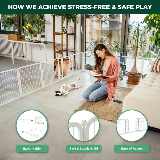 FXW Homeplus Unleashed Indoor Dog Playpen - Stress-Free and Safe Play, Heavy Duty 24 Inch 12 Panels Dog Pen for Puppy and Small Dogs, White│Patented