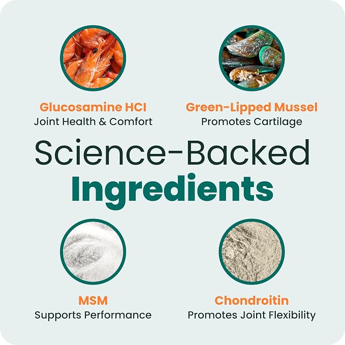 VetriScience Ultimate Strength Healthy Hip & Joint Chews, GlycoFlex Glucosamine, Chondroitin and Green-Lipped Mussel Joint Support Supplement for Dogs, Soothe Joint Discomfort, Duck, 120 Count