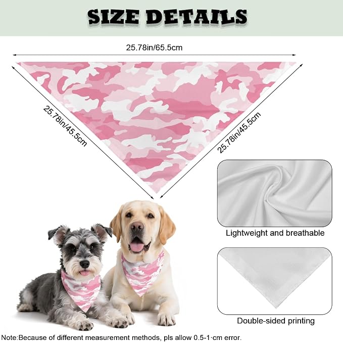 Jeiento Pink Camo Bandanas for Dogs Bandana Washable Puppy Bandana Triangle Dog Bibs Pet, Small, Medium, Large, Small, Pink