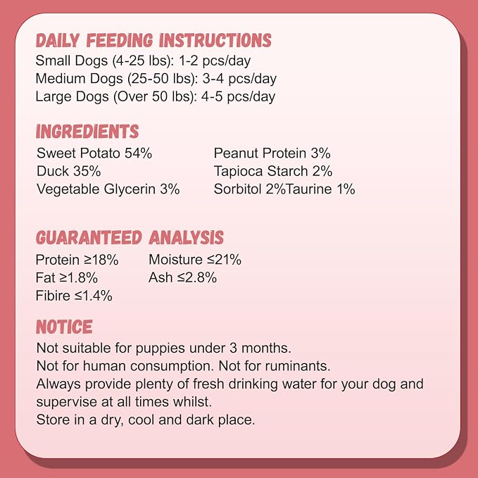 Pawmate Duck Double Purple Sweet Potato Wraps Dog Treats, Healthy Low Fat Dog Jerky High Protein for Training Treats Snacks, Chewy for Small Medium Large Dogs 12-15 Counts
