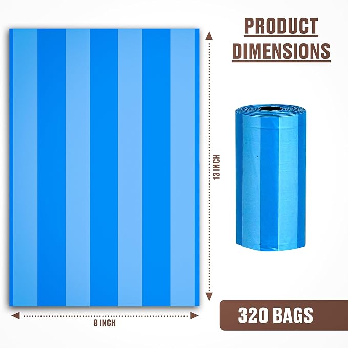 Parisian Pet Ecofriendly Dog Poop Bags Rolls - 320 Count Unscented Poop Bags For Dogs - Leakproof, Extra Thick, 16 Dog Waste Bags Refill Rolls - Stripes Dots Blue Doggie Poop Bags
