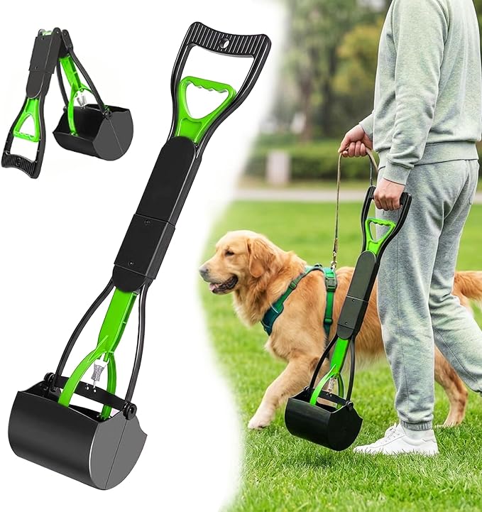 32" Portable Pooper Scooper with Long Handle,Foldable Durable,No Bending Waste Pick Up Tool for Back Pain Sufferers,Pet Waste Scoop,Multi-Use Litter Picker for Yard Street Grass Outdoor Cleanup(Green)
