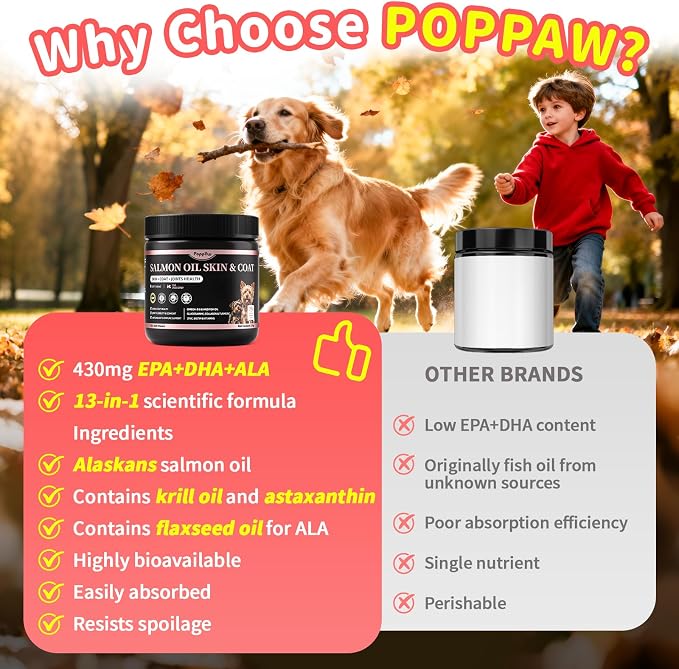 Salmon Oil for Dogs Skin & Coat, 13 in 1 Wild Alaskan Fish Oil for Dogs