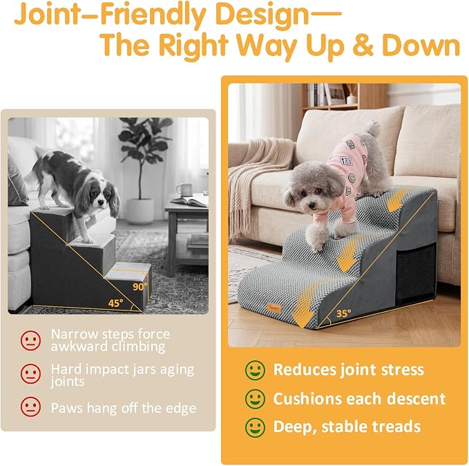 Topmart 3 Tiers Foam Dog Ramps/Steps,Non-Slip Pet Steps,Extra Wide Deep Dog Stairs,High Density Foam Pet Stairs/Ladder,Best for Older Dogs,Cats,Small Pets