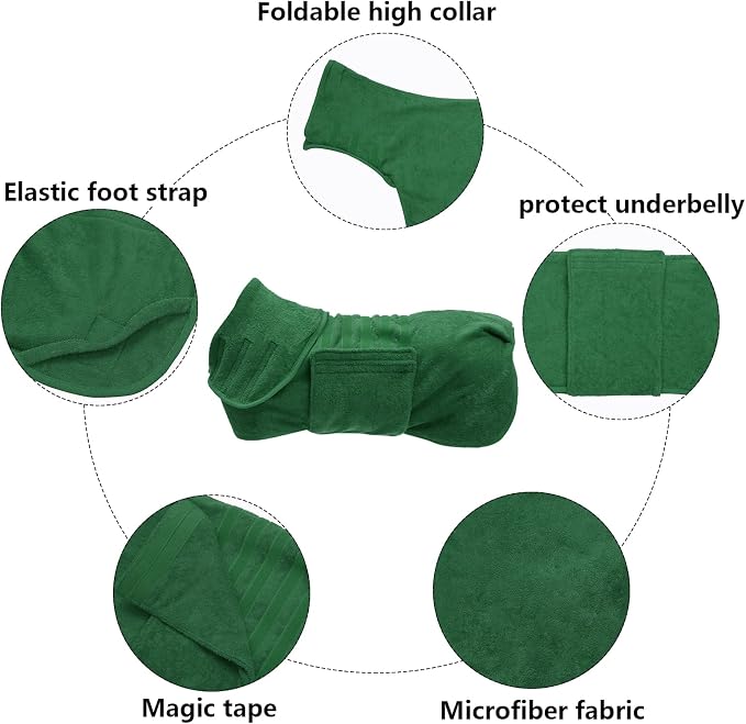 Geyecete Dog Drying Coat - Dog Bathrobe Towel - Microfibre Fast Drying Super Absorbent Pet Cat Bath Robe Towel, Luxuriously Soft Green XL