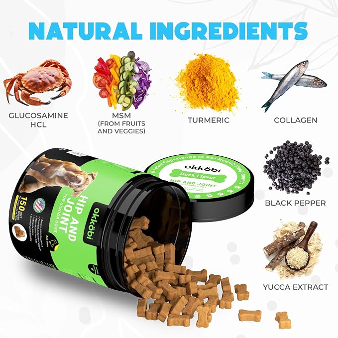 ZENO Glucosamine HCL & Hip and Joint Chews for Dogs - 150 pcs - Advanced Hip and Joint Support for Senior Dogs - with MSM & Green Lipped Mussel - Duck