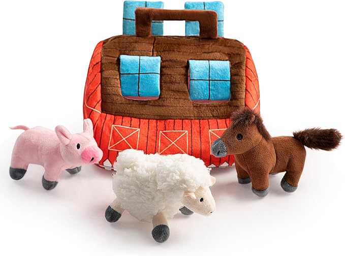 Hollypet Squeaky Hide and Seek Dog Toys for Small and Medium Dogs, Farm | Interactive Plush Stuffed Dog Squeak Toys for Small Medium Sized Dogs and Non-Aggressive Chewers, Puppy Teeth Clean Chew Toys