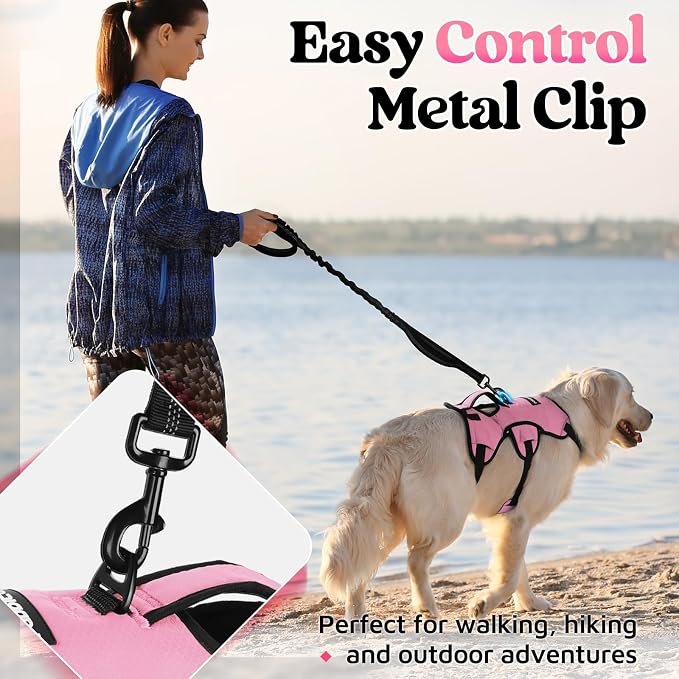 rabbitgoo Escape Proof Dog Harness for X-Large, No Pull with Lift Handle | No Escape, Full Soft Padded, Reflective Adjustable Vest, Leash Clip for Walking Hiking Training, Pink, X-Large