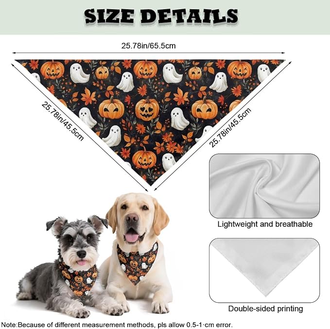 Jeiento Halloween Ghost Pumpkin Dog Bandanas Party Supplies Reversible Black Pet Scarf for Boy, Polyester, Black