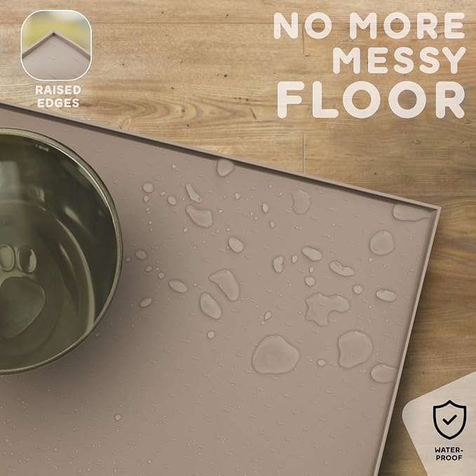 Dog Food Mat - Raised Edges Dogs Mat for Food and Water Prevent Spill, Waterproof Cat Food Mats Protect Floors, Easy Clean Dog Bowl Mats for Food and Water, Silicone Pet Food Tray