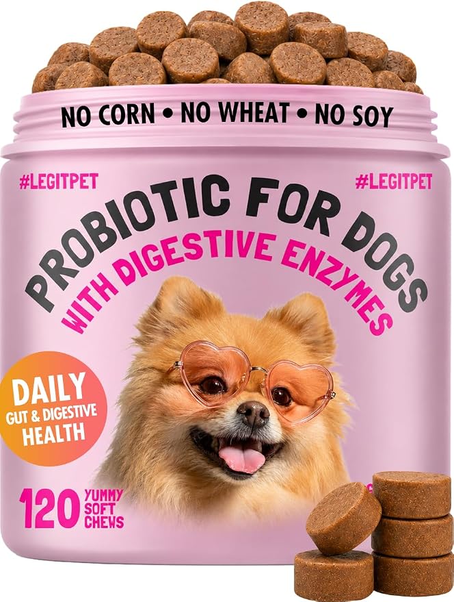 Probiotics for Dogs Natural Digestive Enzymes Prebiotics for Allergy Itch Relief Gut Flora Coprophagia Bowel Support Treatment Anti Diarrhea for Dogs Pet Health Immune System Support 120 Soft Chews
