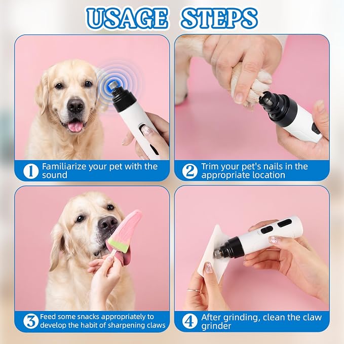 Quiet Dog Nail Grinder, 2-Speed, with 2 Grinding Heads