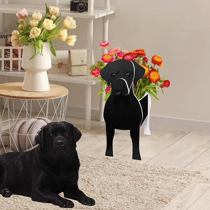 Black Labrador Dog Planter Pots, Animal Shaped Flower Pot