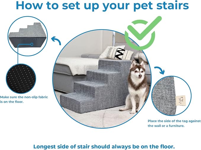 Best Pet Supplies Dog Stairs & Steps - Foam Steps for Small Dogs & Cats, Non-Slip Indoor Balanced Pet Step Support, Dog Ramp, No Assembly, Ivory, 5-Step (22.5-inch Height)