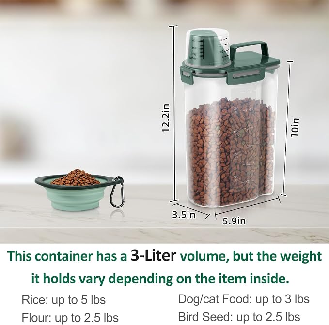 3 Lbs Pet Dog Food Storage Container for Bird Seed Rice Flour, 3 Lbs, Green